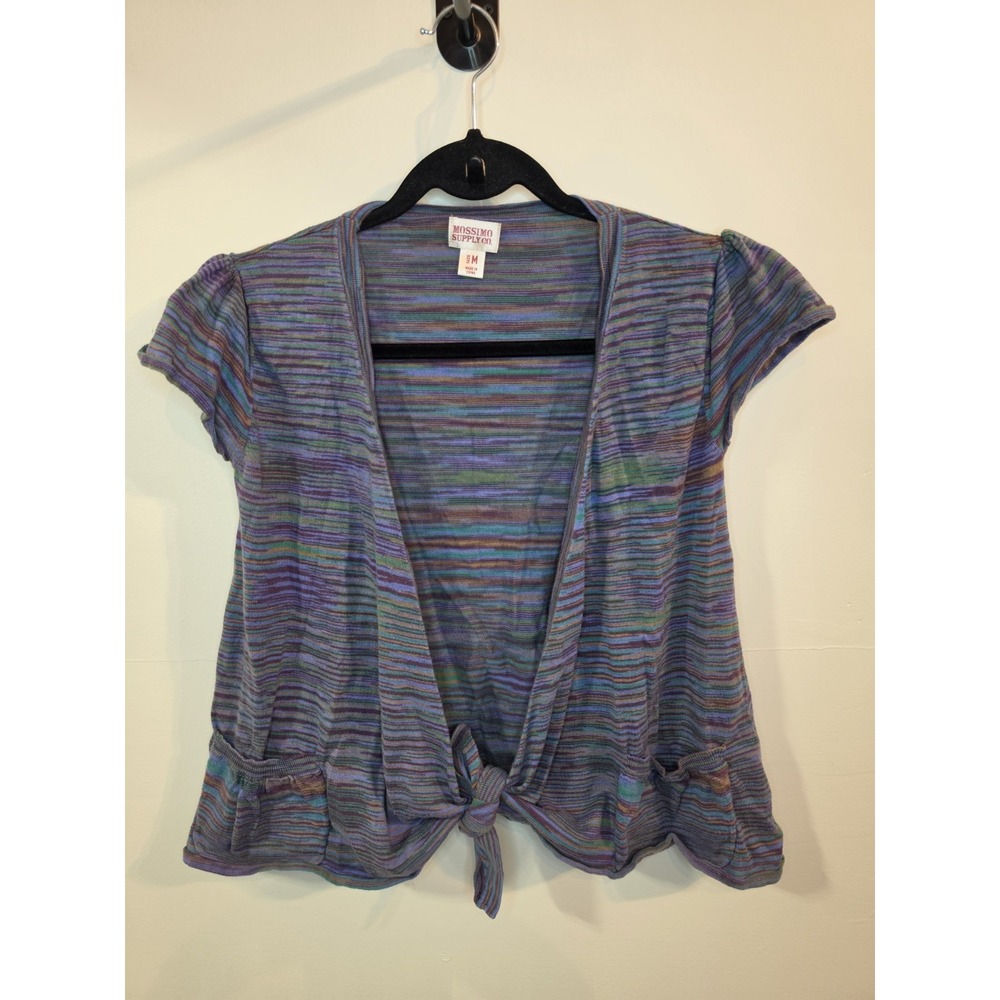 Y2K Mossimo Medium Tie Front Cardigan Striped Cropped Indie Sleaze Boho Grunge